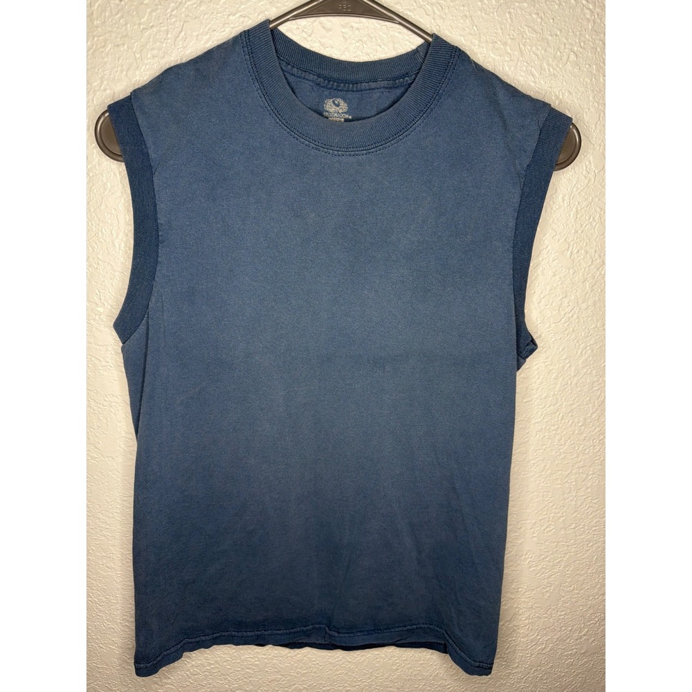 Sleeveless Fruit of the Loom Muscle Tee Men Medium Blue Good